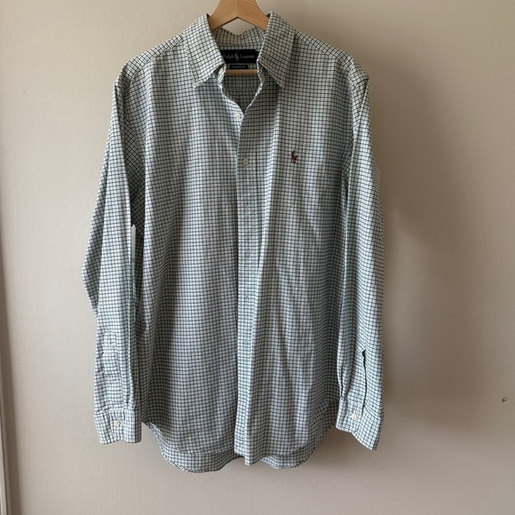 Ralph Lauren Classic Fit Button-Down Shirt Green Navy Check – Size L - Picture 2 of 9